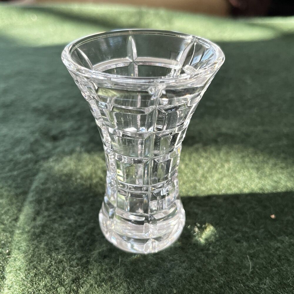 Vintage Mikasa Monarchy Crystal Bud Vase 3 1/4" Tall Rectangle Blocks Windowpane